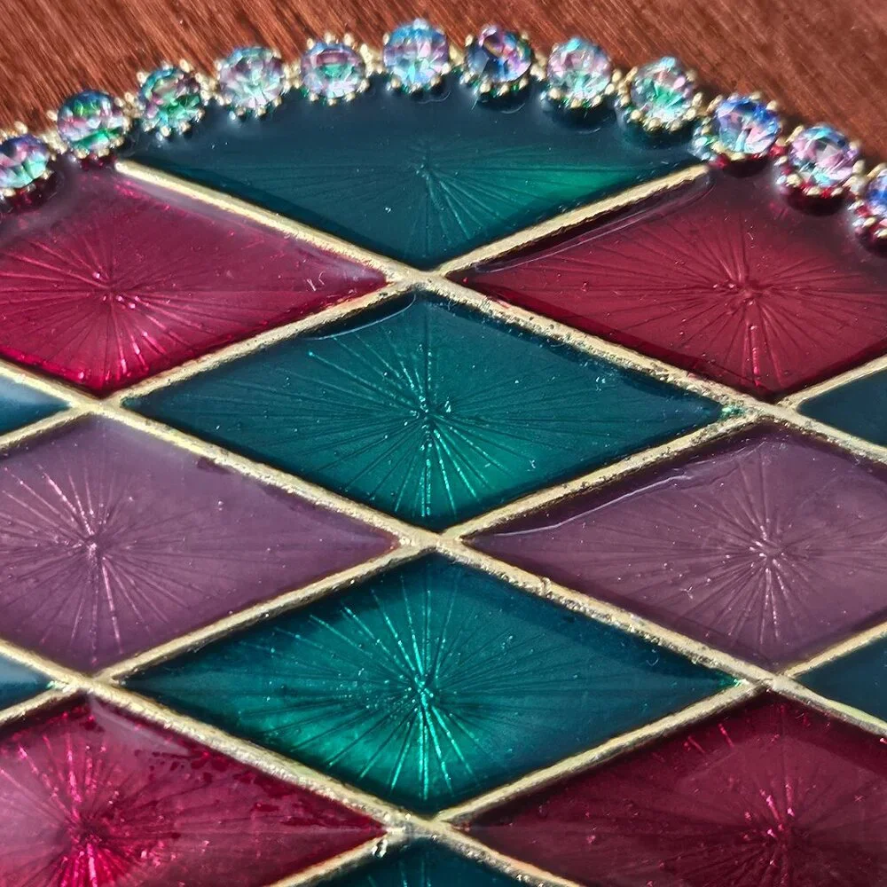 RARE JAY STRONGWATER PLAID ARGYLE HARLEQUIN CRYSTAL ENAMEL BAR DRINK COASTER